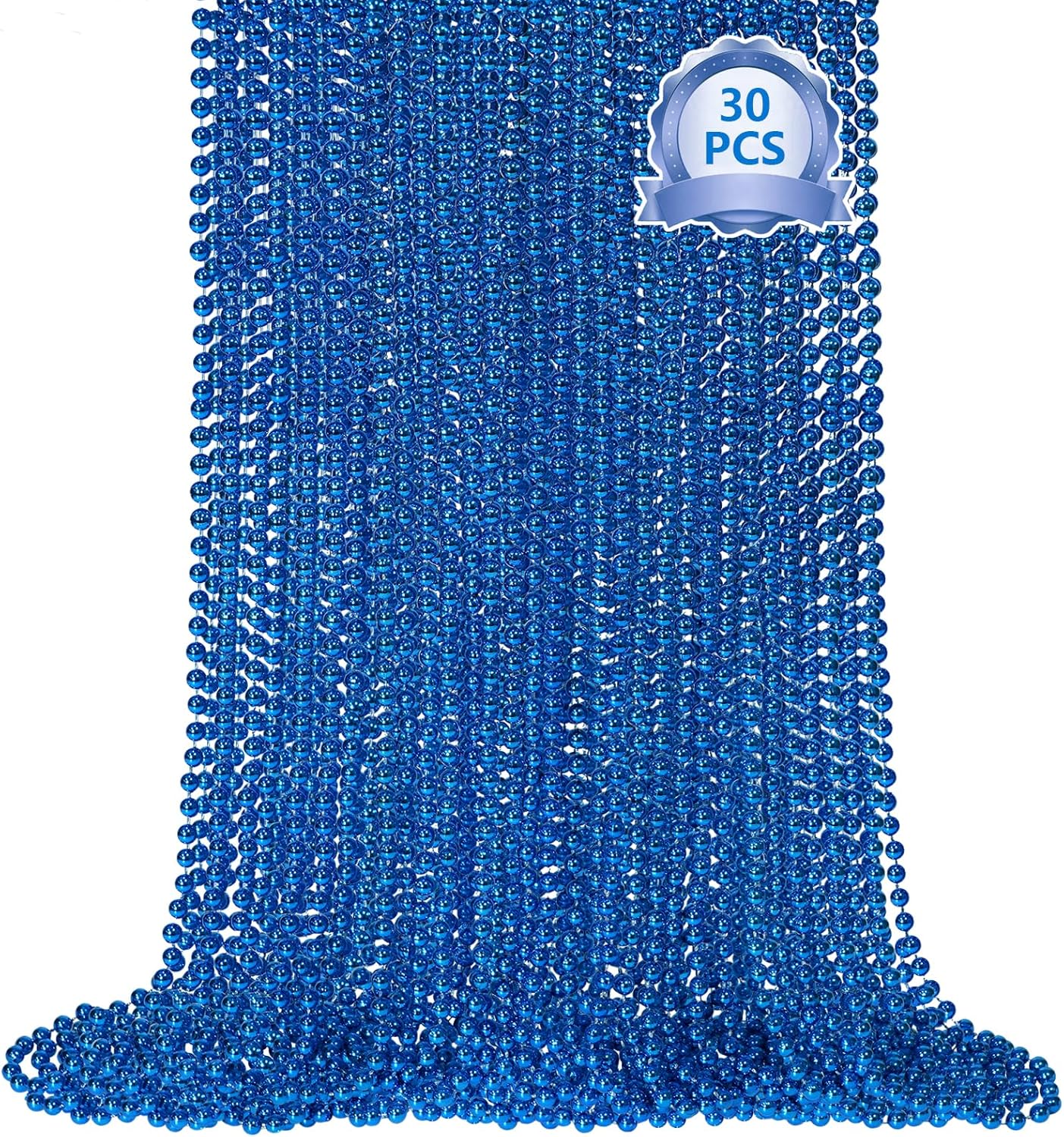 30 Pack Blue Mardi Gras Beads Necklaces 33" - Patriotic 4th of July Parade Throws, Christmas, Independence Day Party Accessories