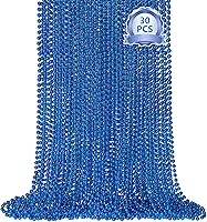 30 Pack Blue Mardi Gras Beads Necklaces 33" - Patriotic 4th of July Parade Throws, Christmas, Independence Day Party Accessories