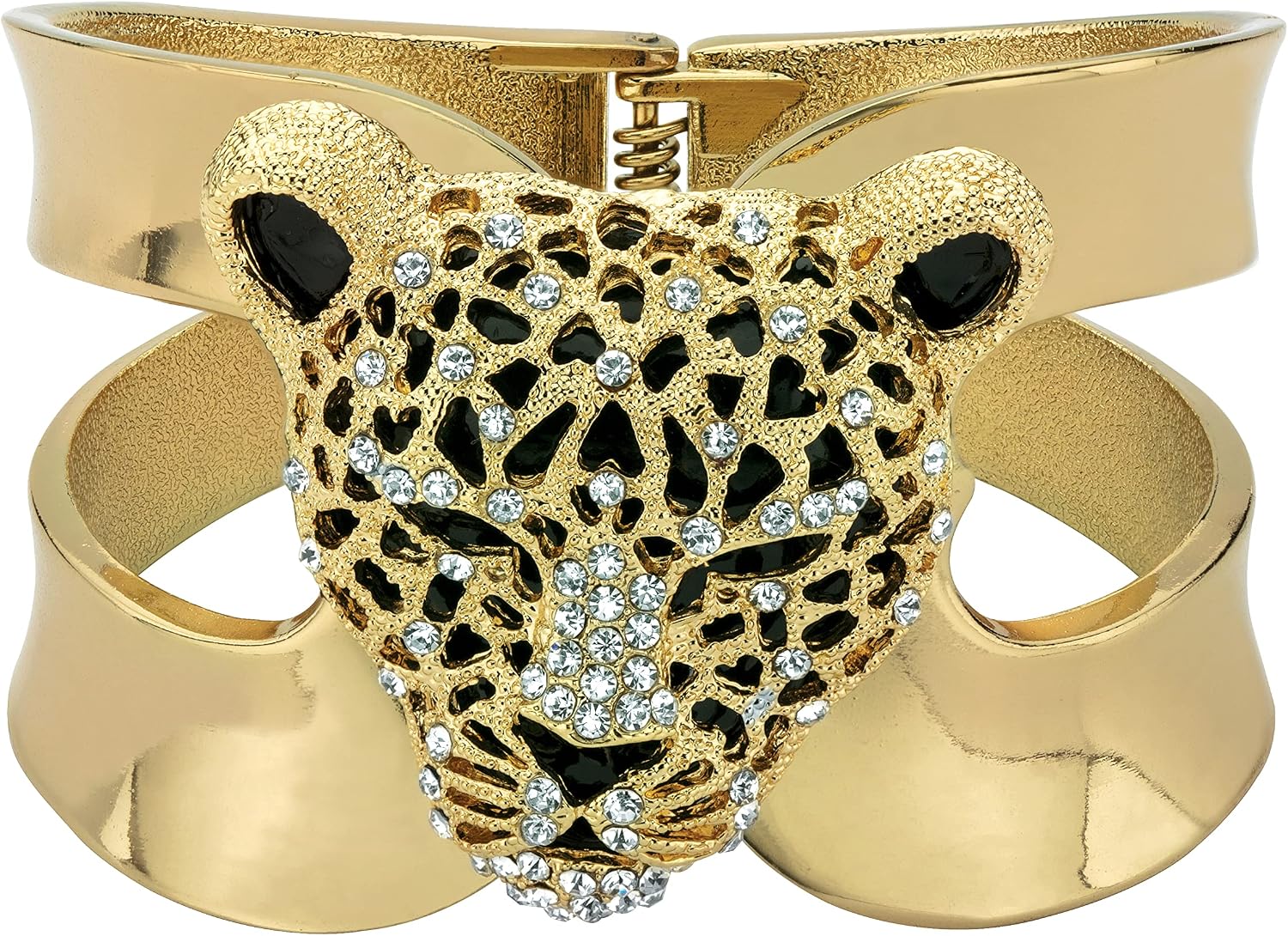 PalmBeach Goldtone Round Crystal, Hinged Leopard Bangle Bracelet (50mm), 8 inches