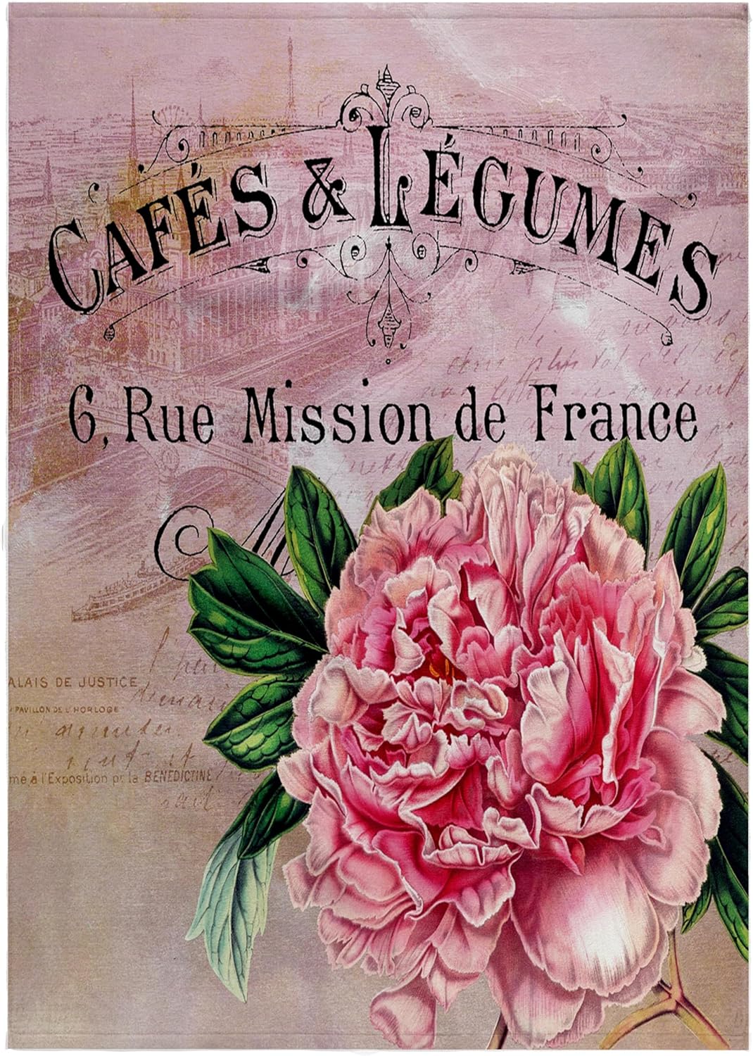 3dRose French Vintage Pink Peony Botanical 22x30 Bath Hand Pool Towel