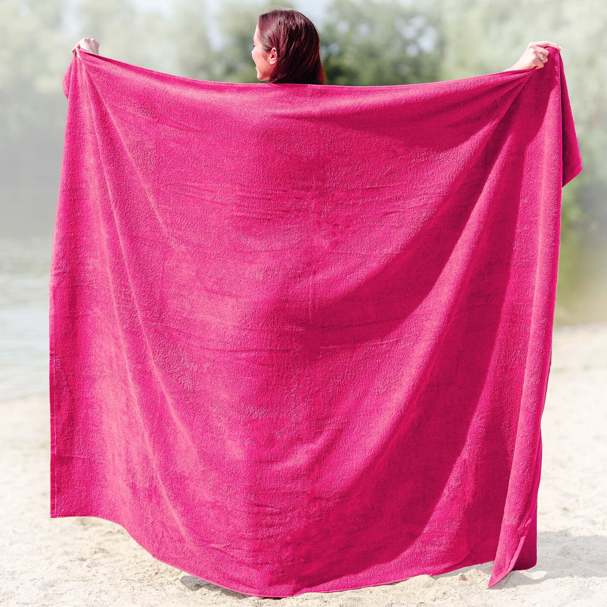 Strandtuch XXL Pink, 100% Baumwolle, 155x220cm - XXL Strandhandtuch - Badetuch in Übergröße -Duschhandtuch, Badehandtuch & Saunatuch