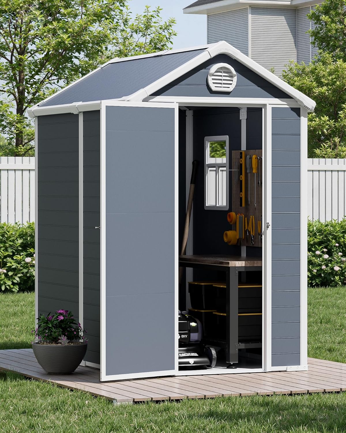 6x4.5 Resin Outdoor Storage Shed with Enhanced Roof Runoff & Floor, Secure Hidden Screws Design, Durable Build for Deck, Pool Supplies, and Versatile Storage, Dark Grey