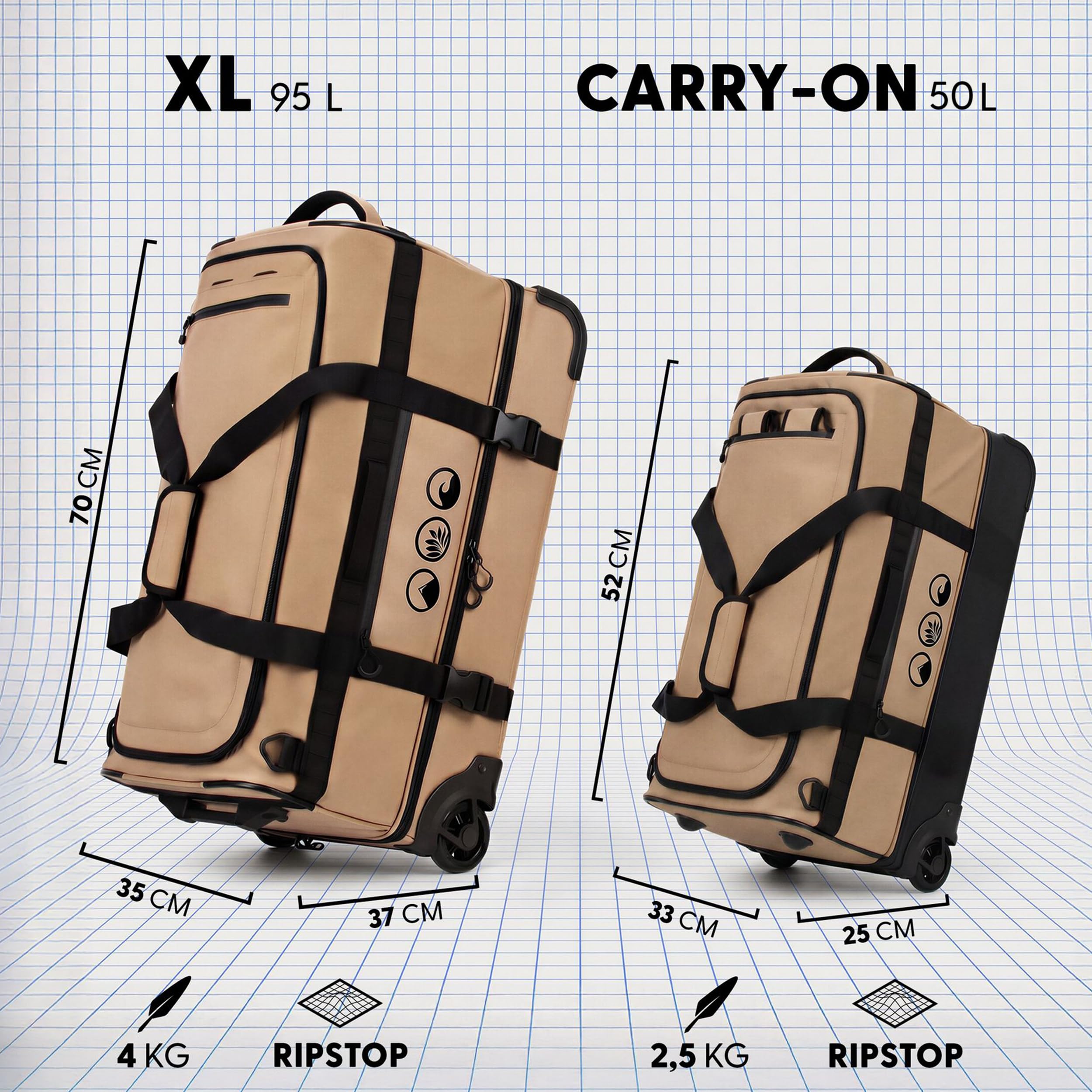 Bolsa de viaje XL con ruedas 3 en 1, mochila de viaje y carrito impermeable | Flow con compartimento para zapatos y esquinas protectoras para hombre y mujer | mochila de viaje de alta calidad Ripstop