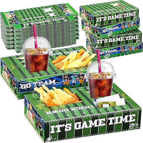 Junkin 30 piezas de suministros para fiestas de fútbol cuencos de fútbol bandejas de palomitas de maíz para fiestas niños cumpleaños bandeja de