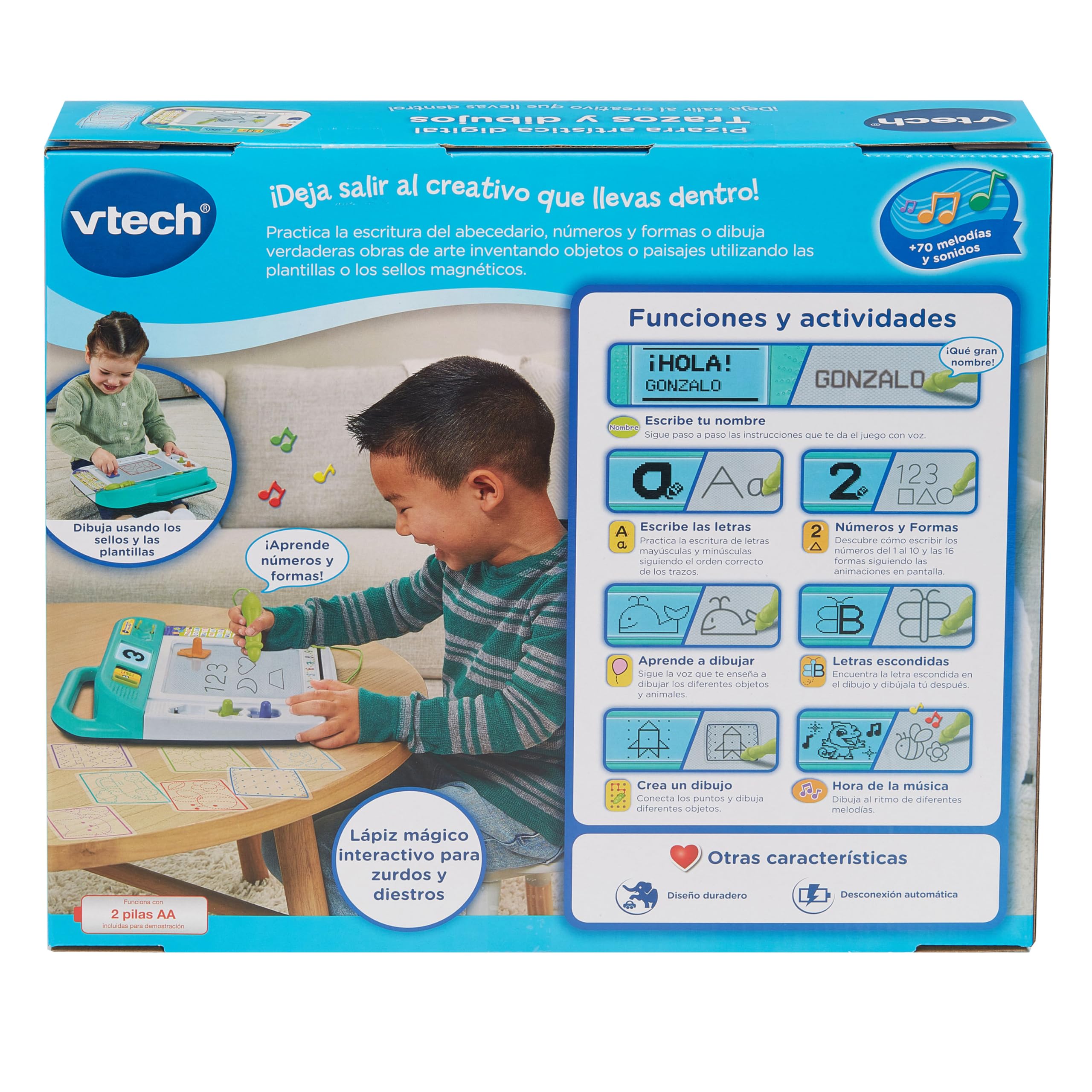 VTech - Pizarra Artística Digital Trazos y Dibujos, Pantalla LCD, Voz Interactiva, Juguete Educativo 3-8 años, Versión ESP
