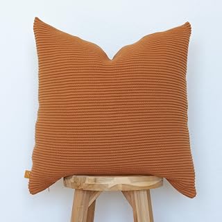 100% Soft Cotton Raised Stripes Textured Rib Knit Throw Pillow Cover (Burnt Orange, 20" x 20")