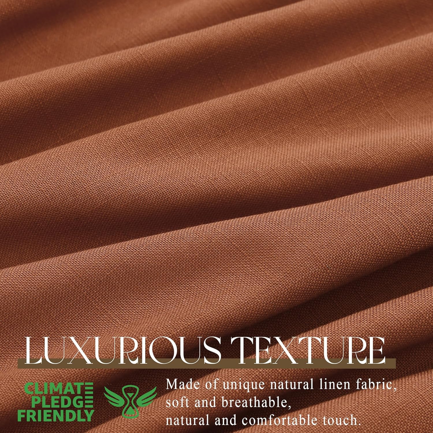 Terracotta Pinch Pleated Linen Blackout Curtains 90 Inches Long for Bedroom Living Room 2 Panels Set, Darkening Thermal Insulated Dual Layer Boho Neutral Pinch Pleat Hooks Rings Track System Curtain