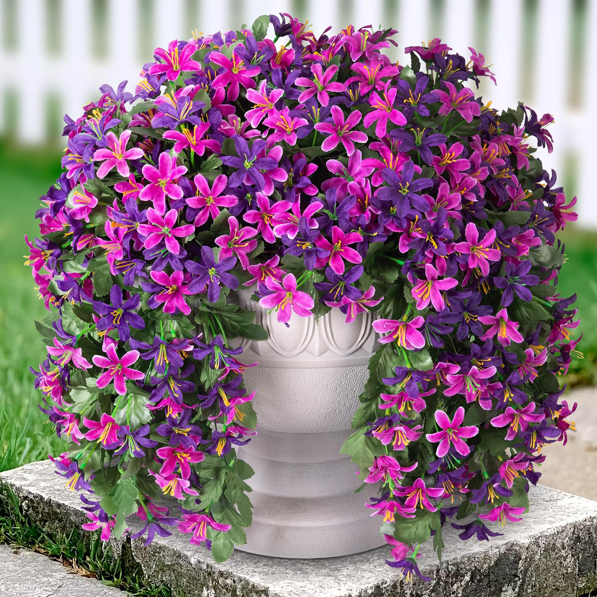 Ivydale Artificial Fake Hanging Flowers Plants for Outdoors Decoration, UV Resistant 2PCS Faux Lily Flower Vines for Home Patio Porch Balcony Garden