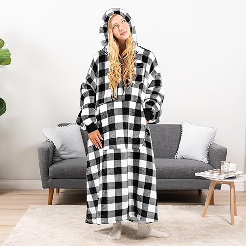 Miniatura 6 de PAVILIA Sudadera de manta portátil para mujeres y hombres, cálida y acogedora sudadera gigante con capucha de franela de forro polar grueso de gran