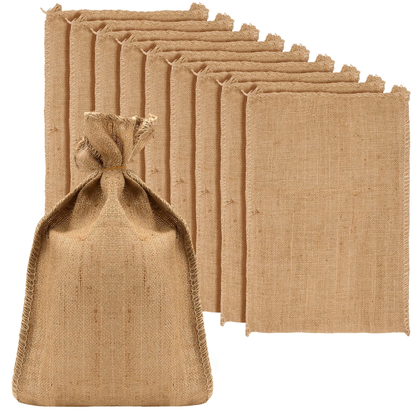 JAPCHET 10 Pack 30 x 50cm Large Jute Sack, Burlap Hessian Potato and Vegetable Sack for Grains, Coffee Beans, Sand, Brown