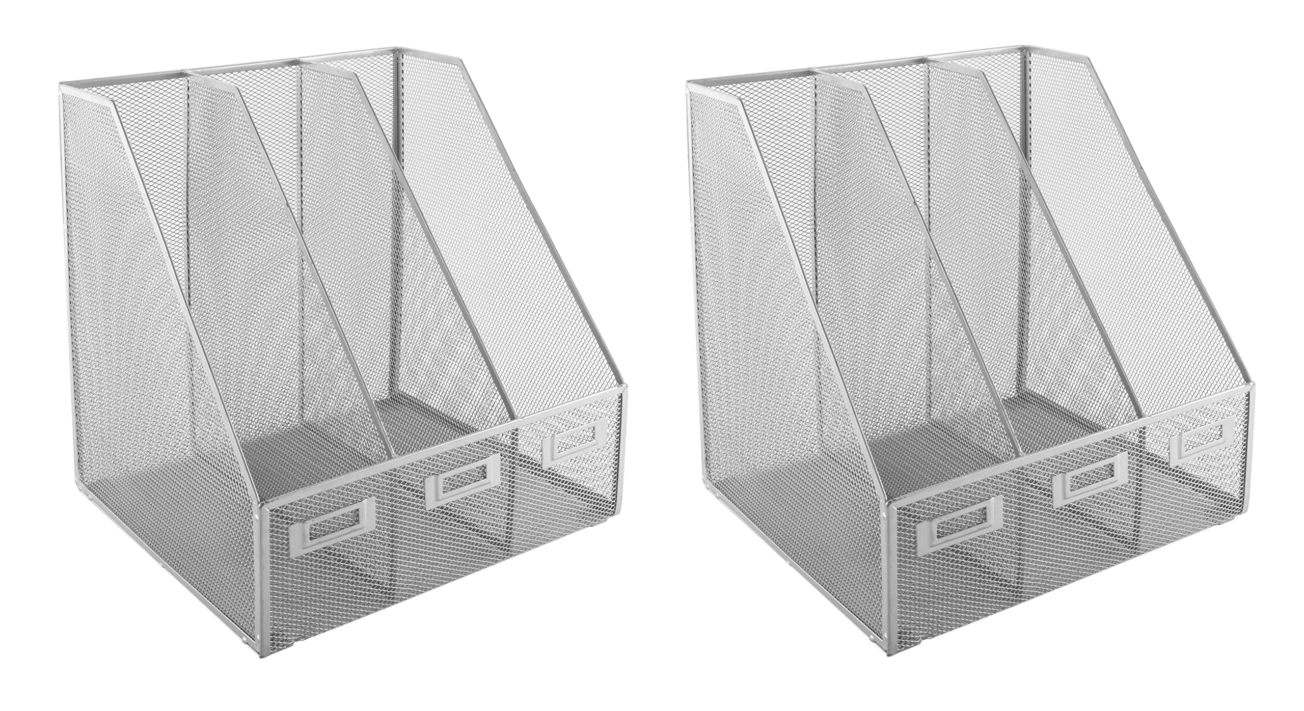 Osco Silver Wiremesh Triple Magazine Rack 2 Pack, Folder Storage, File Organiser, 3 Sections Desk Tidy, Document Holder, Office Desktop Organiser, Paper Storage, Home Office Accessories