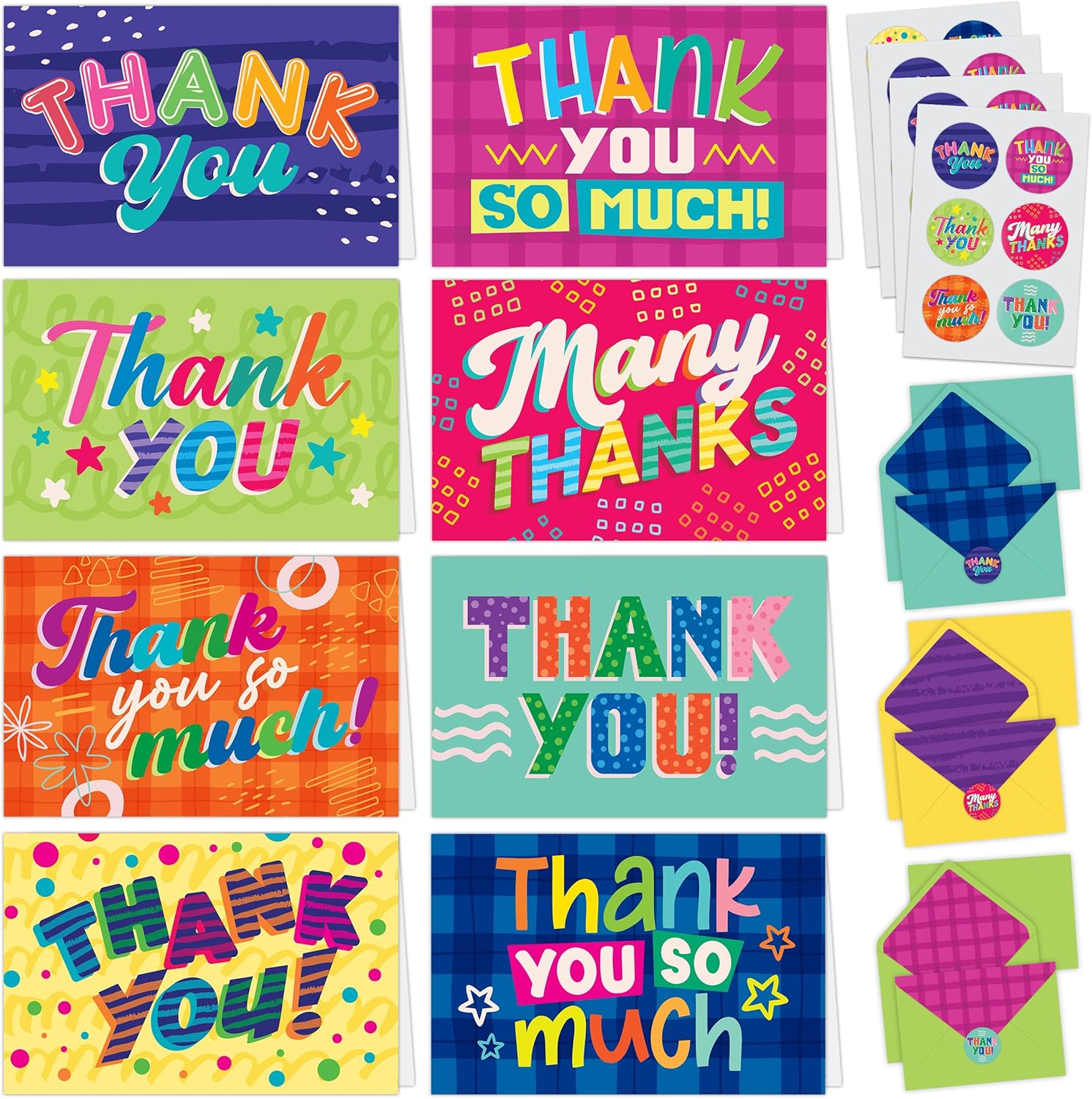 Decorably 24 Pack 6x4in Kids Thank You Cards with Envelopes Kids and Stickers, 8 Fun and Vibrant Designs School Thank You Cards, Blank Inside – All Occasion, School Events Decorably 24 Pack 6x4in Kids Thank You Cards with Envelopes Kids and Stickers, 8 Fun and Vibrant Designs School Thank You Cards, Blank Inside – All Occasion, School Events