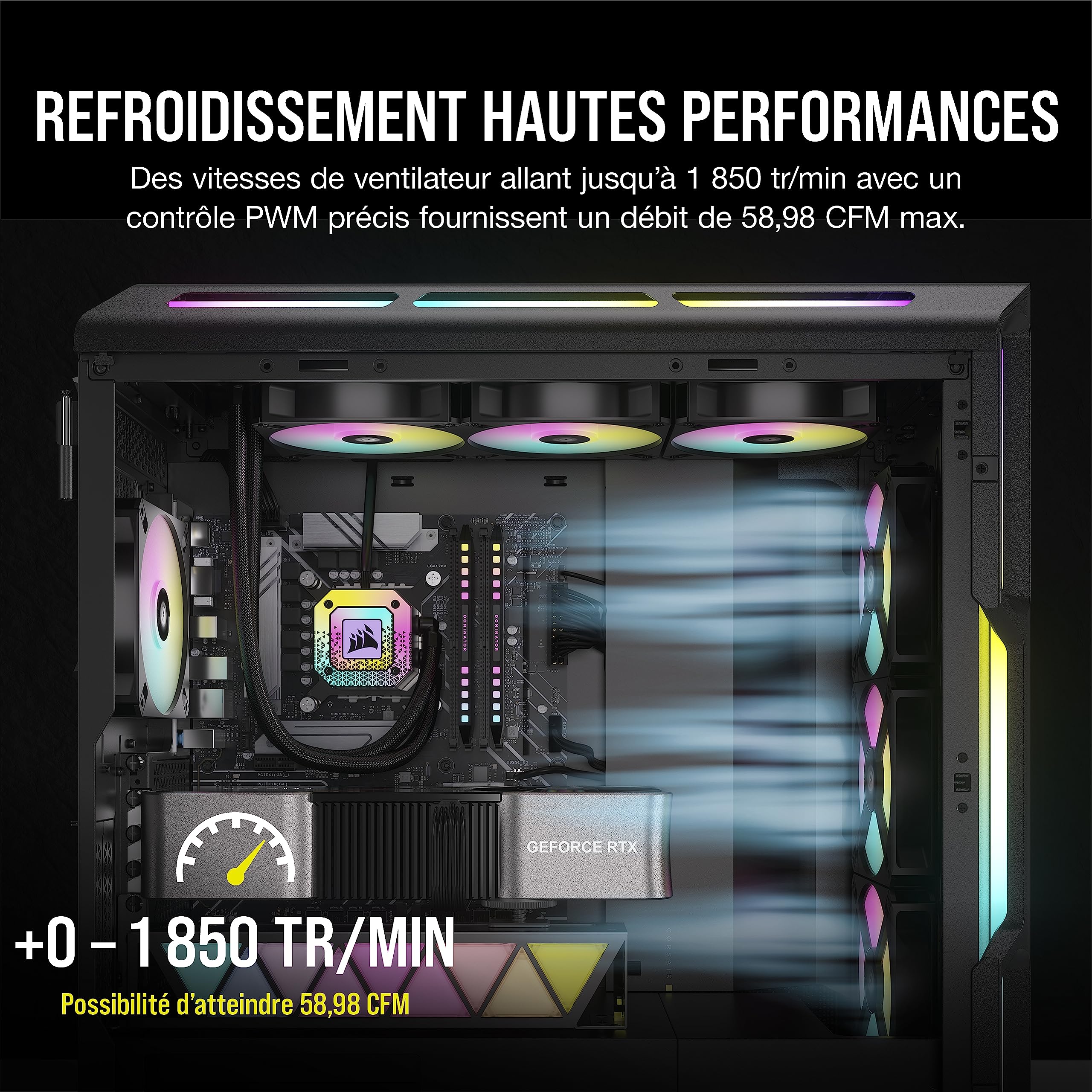Corsair iCUE AR120 RGB Digital 120mm Compatible ARGB Ventilateurs - Pack de Trois - Noir