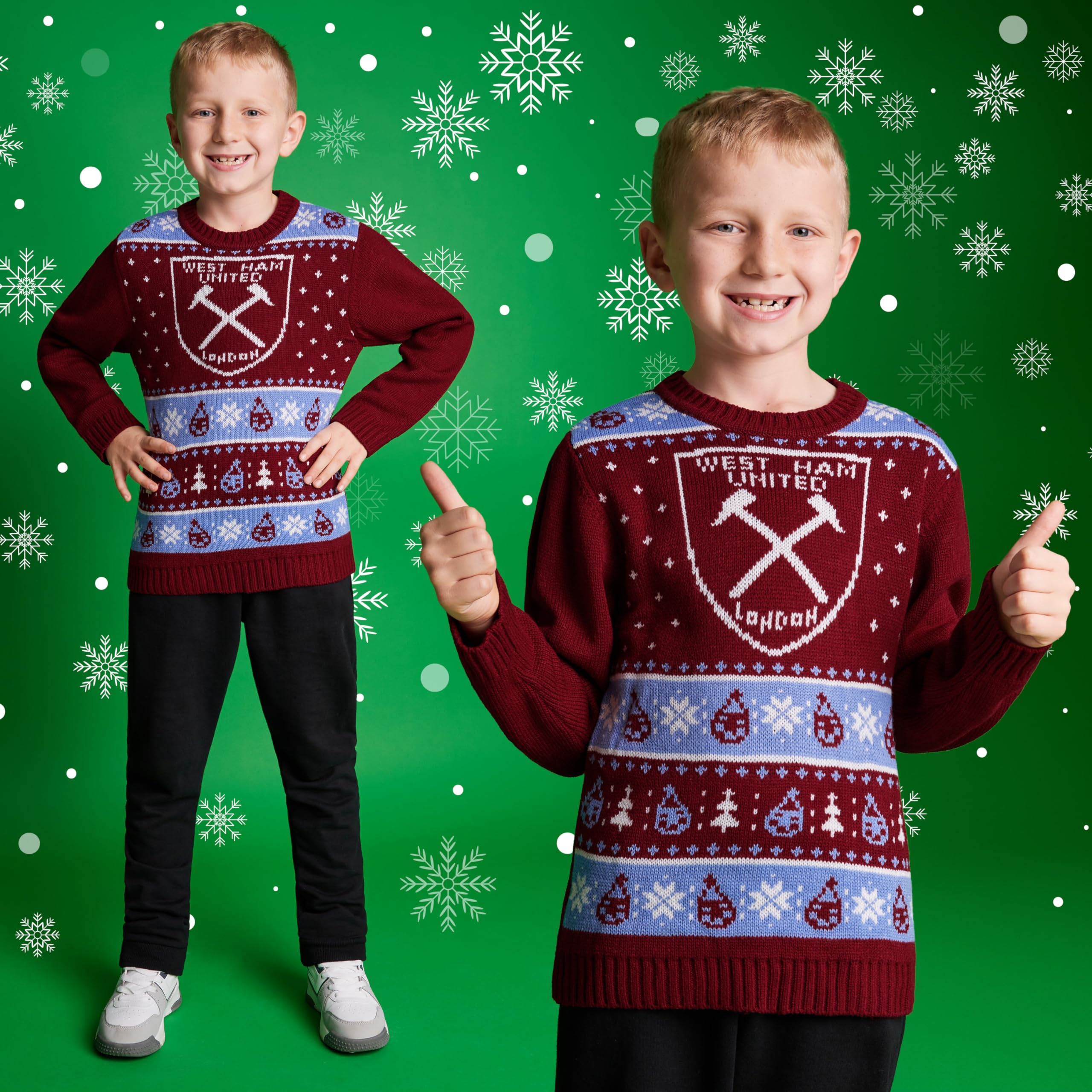 West Ham United Świąteczny sweter FC dla dzieci, nastolatków, ciepły, przytulny sweter piłkarski, Boże Narodzenie, 7-14 lat, prezenty dla chłopców z West Ham