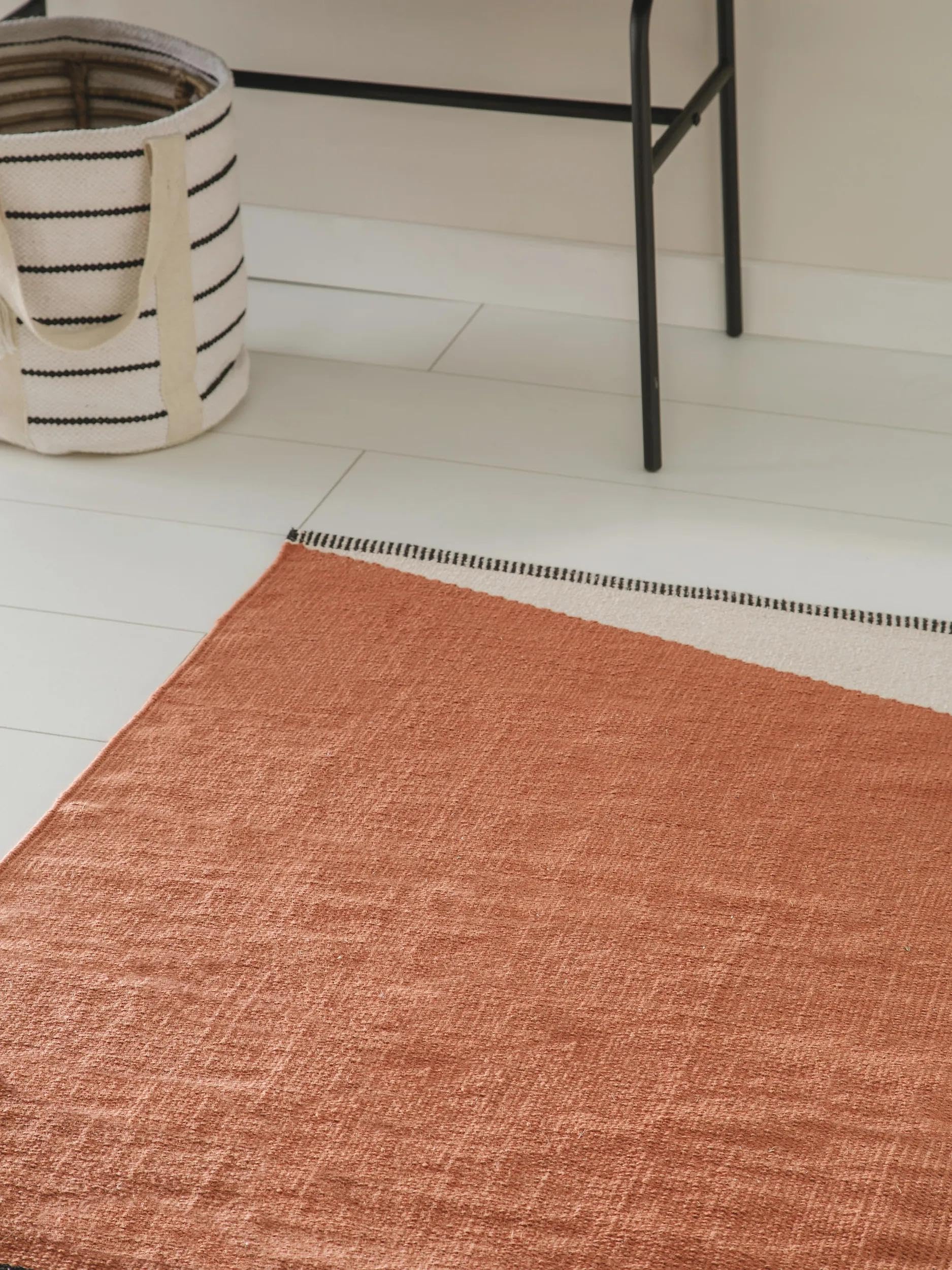 benuta Pop Lenny Tapis en coton - Terracotta 70 x 200 cm - 100 % coton - Chemin de couloir & style : abstrait, géométrique, rayures, minimaliste, naturel, rétro, facile d'entretien, pour salon