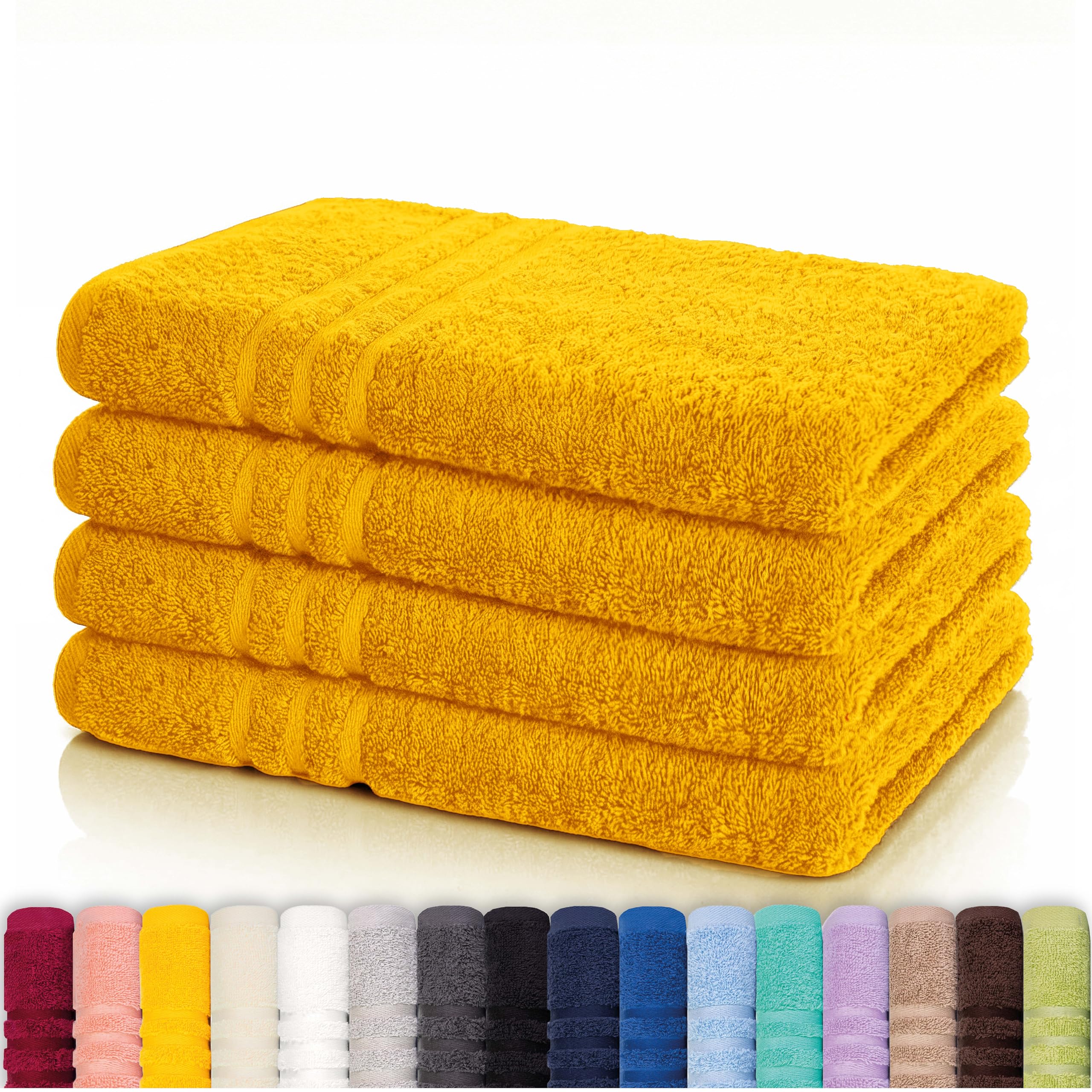 Lavea® 4er Set Handtücher 50x100 cm, Elena Frottiererie, 100% Baumwolle, Frottier Badetuch, saugstark und weich, Sporthandtuch, 60°C waschbar, trocknergeeignet, Handtuch Set, Frottee, Rapsgelb