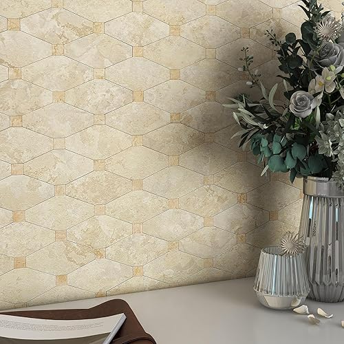 BeNice Azulejos hexagonales de mármol para cocina, azulejos de mármol hexagonales para baño (10 unidades, beige rústico)