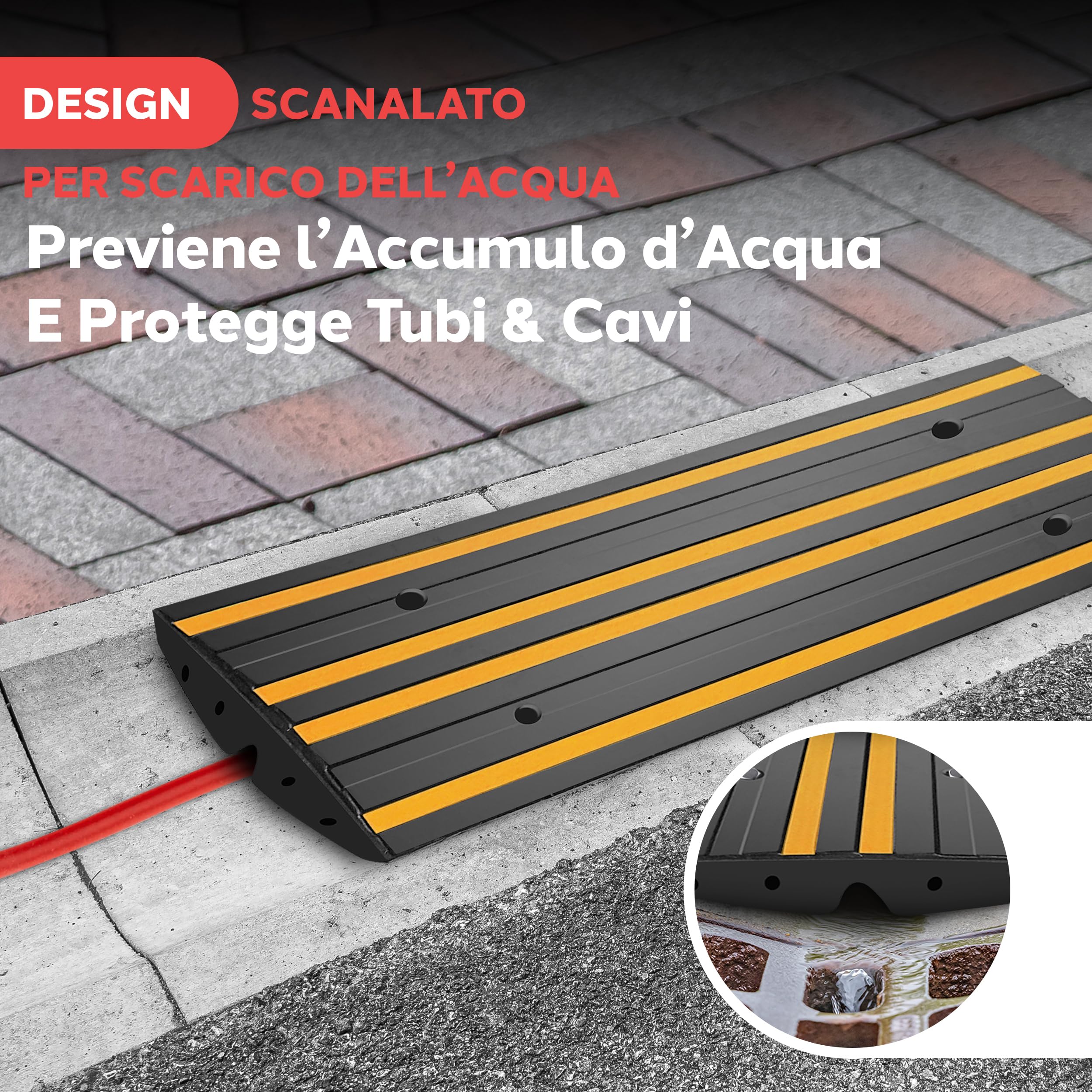 Pyle Rampa Auto in Gomma 120x40x6,5 cm, Rampe per Auto Antiscivolo Impermeabili con Strisce Riflettenti Gialle e Viti di Fissaggio