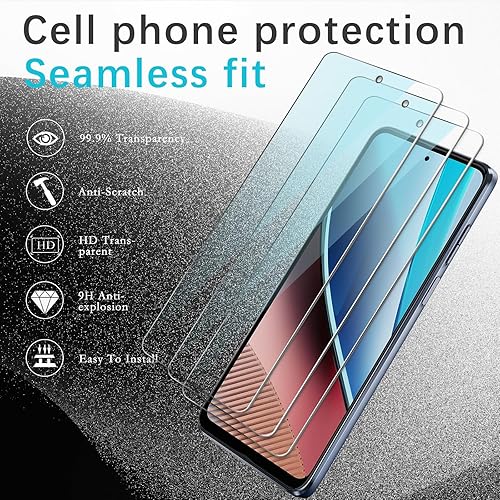 Miniatura 2 de Paquete de 3+3 Protector de pantalla para Motorola Moto G Stylus 0.18 oz 2023, paquete de 3 películas de vidrio templado y 3 protectores de lente de