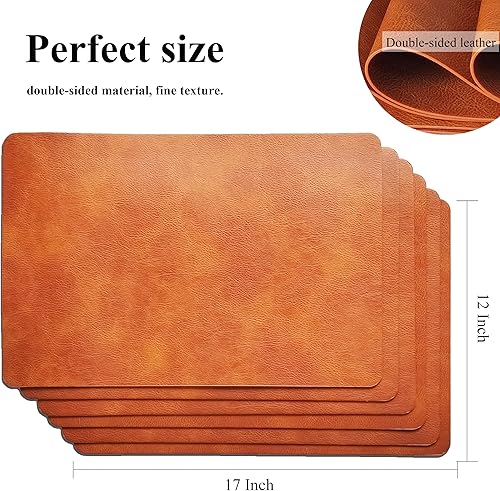 Miniatura 2 de Juego de 6 manteles individuales de piel sintética con patrón de piel vaca, resistentes al calor, decoraciones antideslizantes para mesa de comedor,