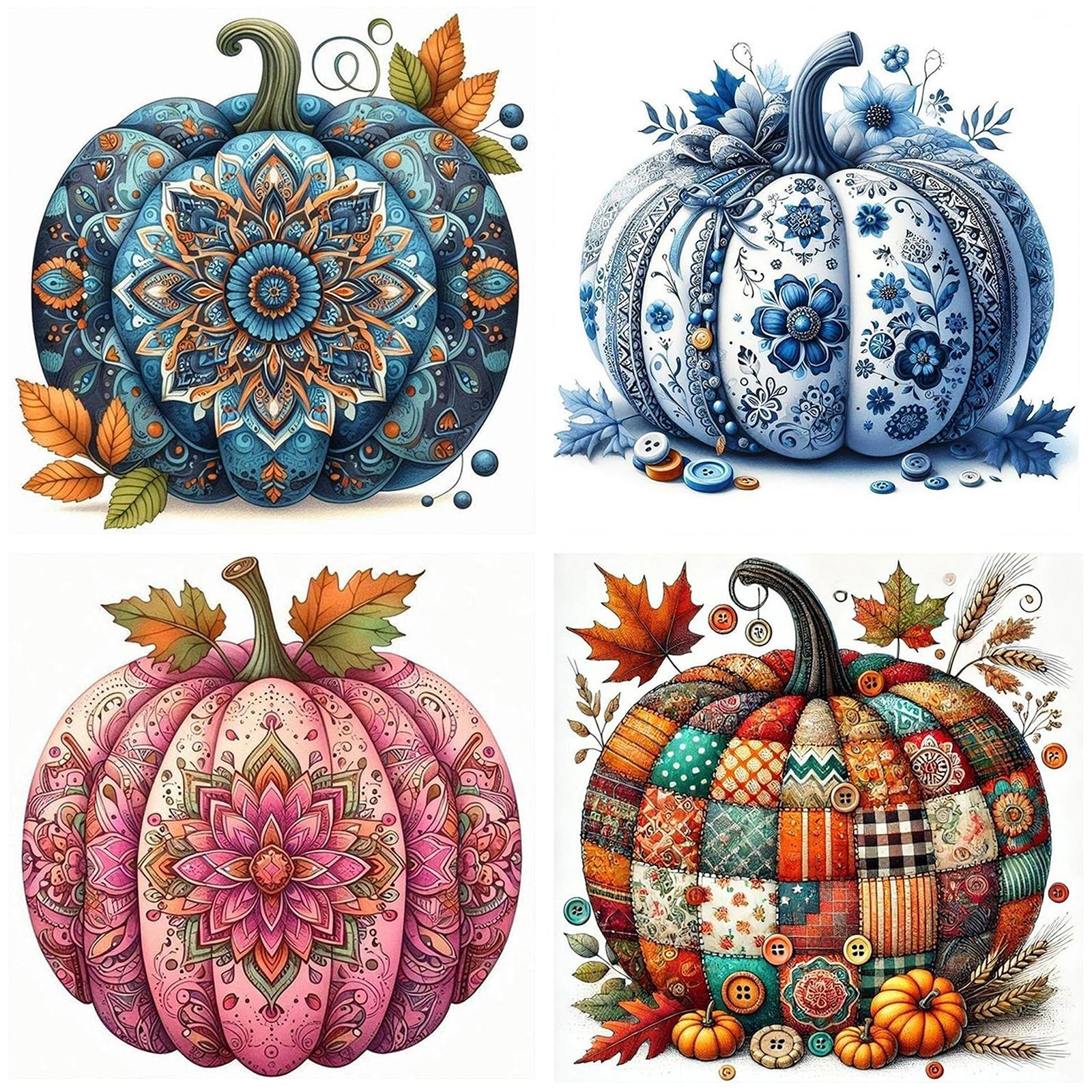 Poetrydraw Multicolor 4Pcs Pumpkin Full Diy 5D Round Drill Diamond Art Painting Gem Art Home Decor 30X30cm (6)