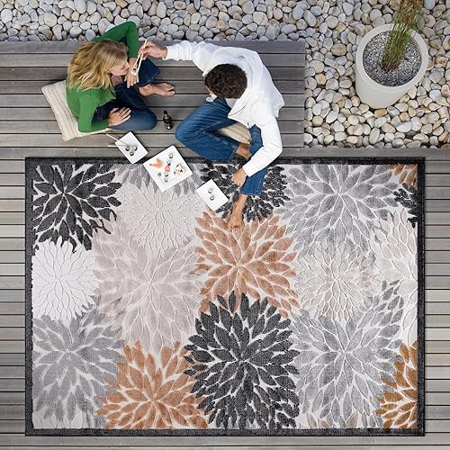 Miniatura 164 de CAMILSON Indoor Outdoor Rug 5x7 Bohemian Medallion Floral Area Rugs for Indoor and Outdoor Patios Easy-Cleaning Non-Shedding Living Room Garden and