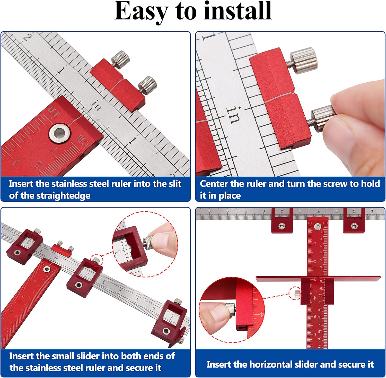 Cabinet Hardware Jig Tool Both Inch and Metric，for Handles and Knobs Drawer Guide Jig on Doors and Drawer Fronts-Red