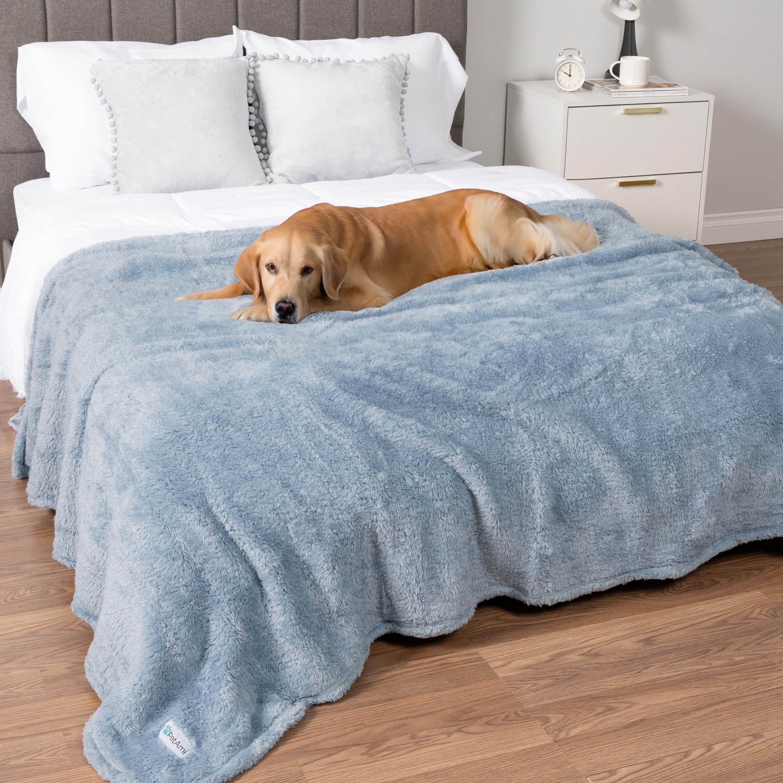 PetAmi Plüsch-Hundedecke für Haustierkatzen, weiche, flauschige Sherpa-Fleece-Decke, beruhigend, mittelgroß, Haustier-Überwurf für Kiste, Couch, Sofa, Bett, Größe XL, 152 x 203 cm, Staubblau