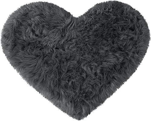 uxcell Alfombras en forma de corazón para dormitorio, alfombra estética pequeña para niñas, linda alfombra peluda para piso, alfombra de felpa