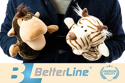 Miniatura 6 de BetterLine - Juego de 2 marionetas de mano de animales de alta calidad de 95 pulgadas de felpa suave para niños perfectas para contar historias