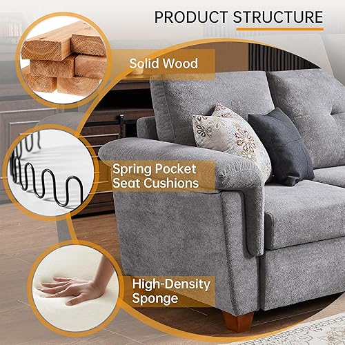 Miniatura 4 de Sofá modular convertible con almacenamiento, sofá en forma de L de 4 asientos con diván y portavasos, sofás modernos de tela de microfibra para sala