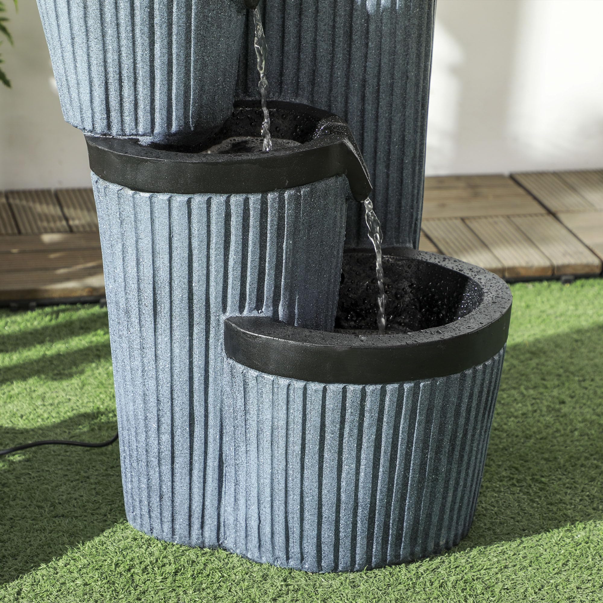 Outsunny Gartenbrunnen, Solar Springbrunnen, Wasserbrunnen mit LED-Beleuchtung, 4 stufiger Zierbrunnen mit Blumenkasten für Garten, Balkon, Kunstharz, 33 x 30 x 57,5 cm