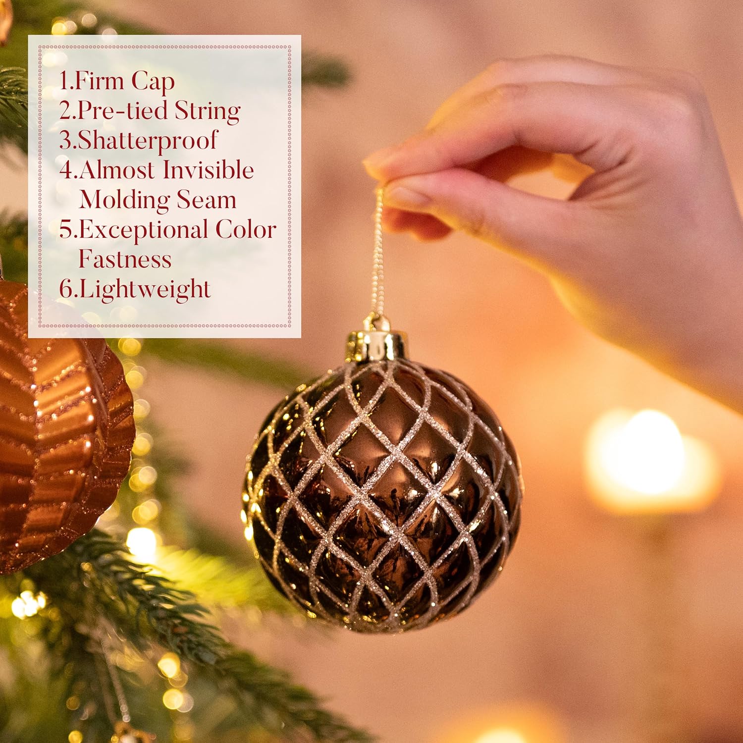 Valery Madelyn Christmas Ornaments Set, 16ct Bronze Copper and Gold Shatterproof Christmas Tree Decorations Ball Ornaments Bulk, 3.15 Inches Elegant Hanging Ornaments for Xmas Trees Decor - Image 5