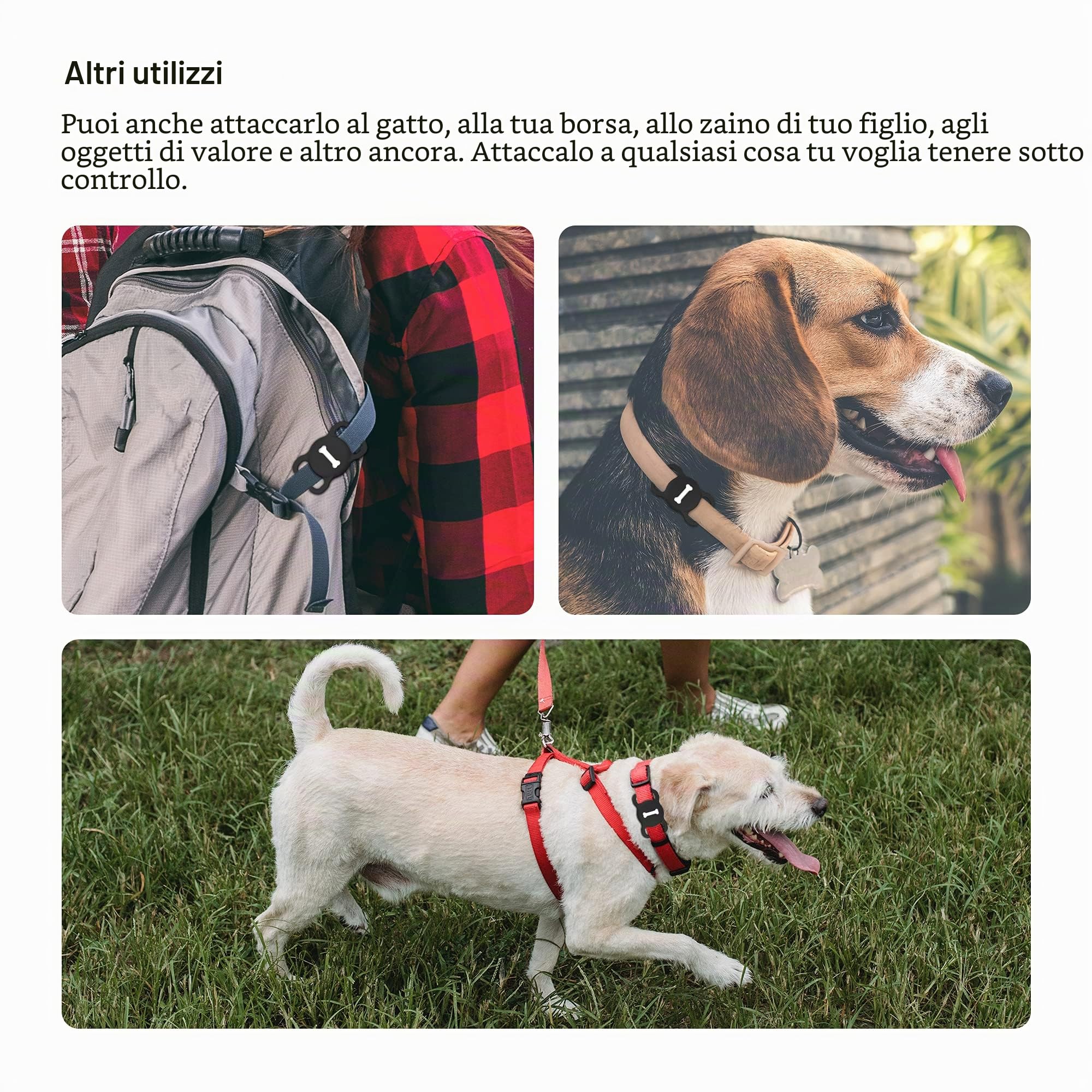 Airtag - Supporto per collare per cani, DLENP, in silicone, per il monitoraggio GPS, per gatti e gatti con motivo osseo (1 confezione (nero)