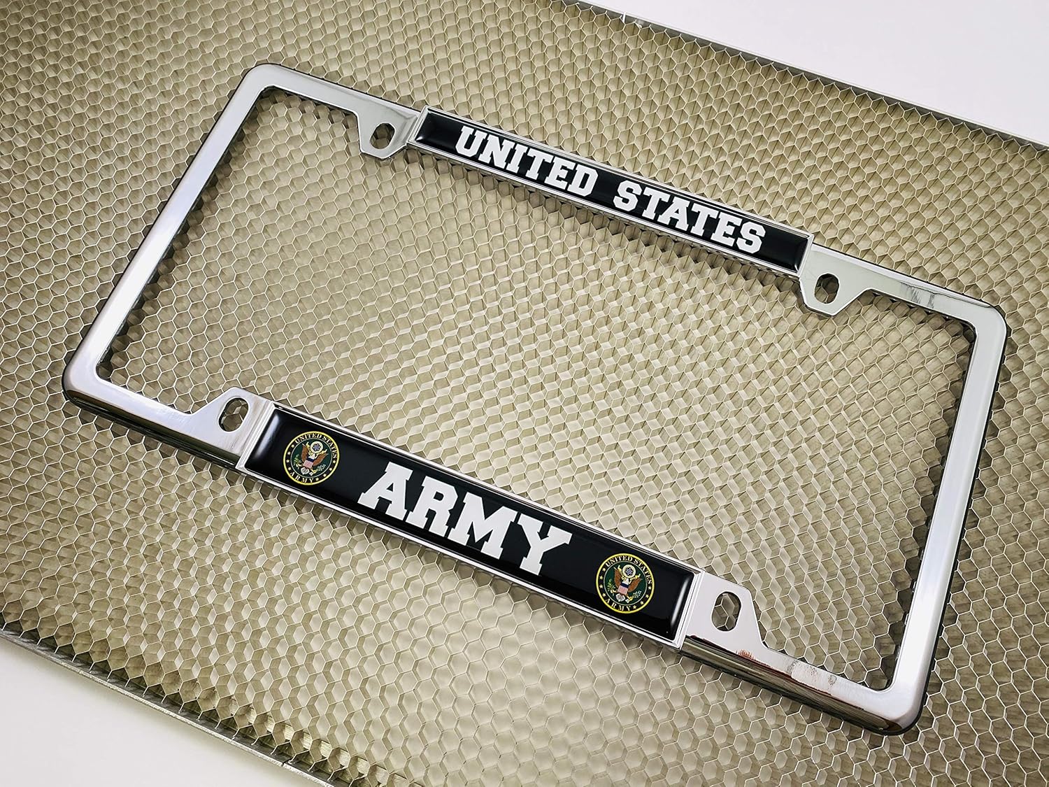 [Officially Licensed Product] - United States Army Domed Custom-Made Personalized Narrow (Thin) Top 4 Hole Metal Car License Plate Frame with Free caps - Chrome (Quantity: 1 Frame)