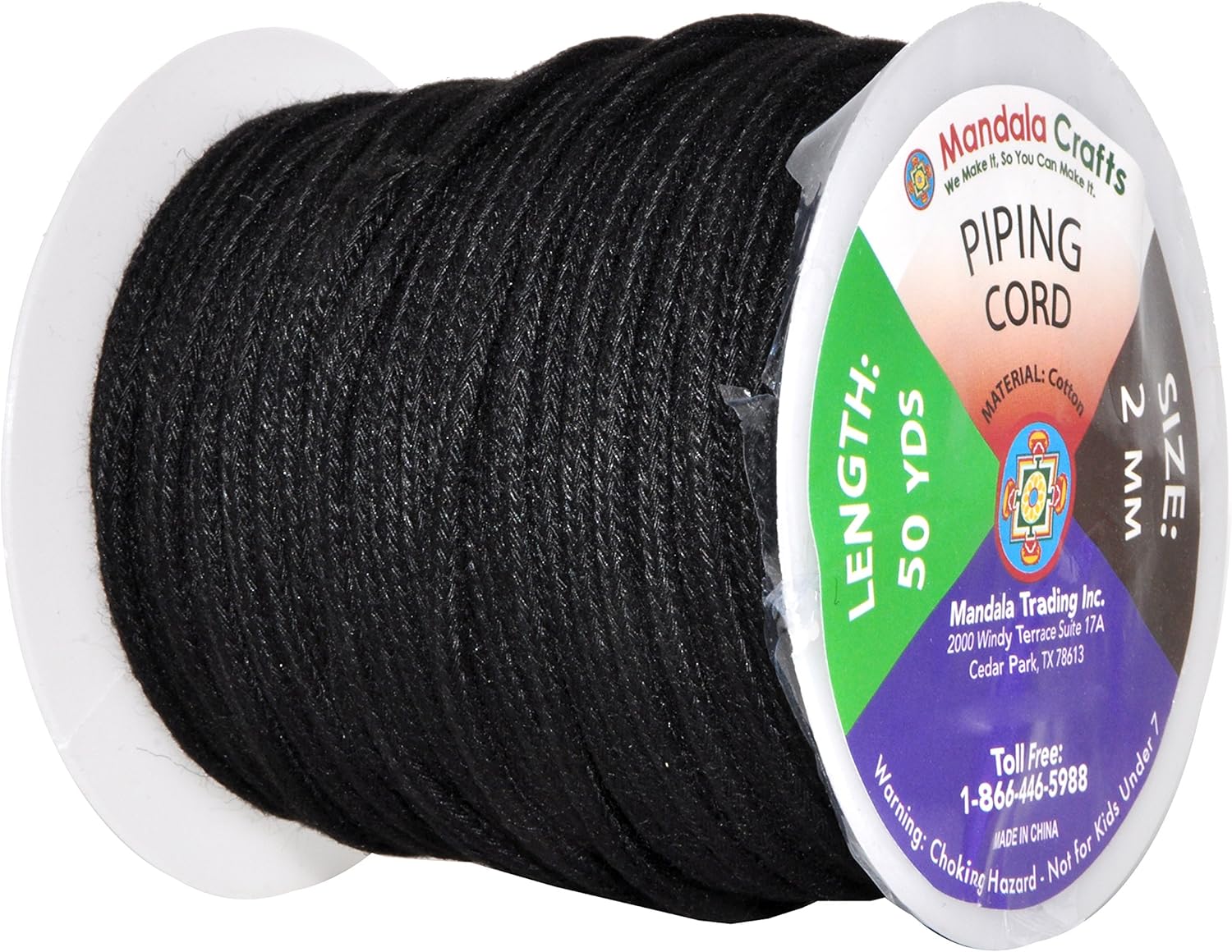 Mandala Crafts Soft Drawstring Replacement Rope Upholstery Crochet Macramé Cotton Welt Trim Piping Cord (Black, 2mm) : Arts, Crafts & Sewing