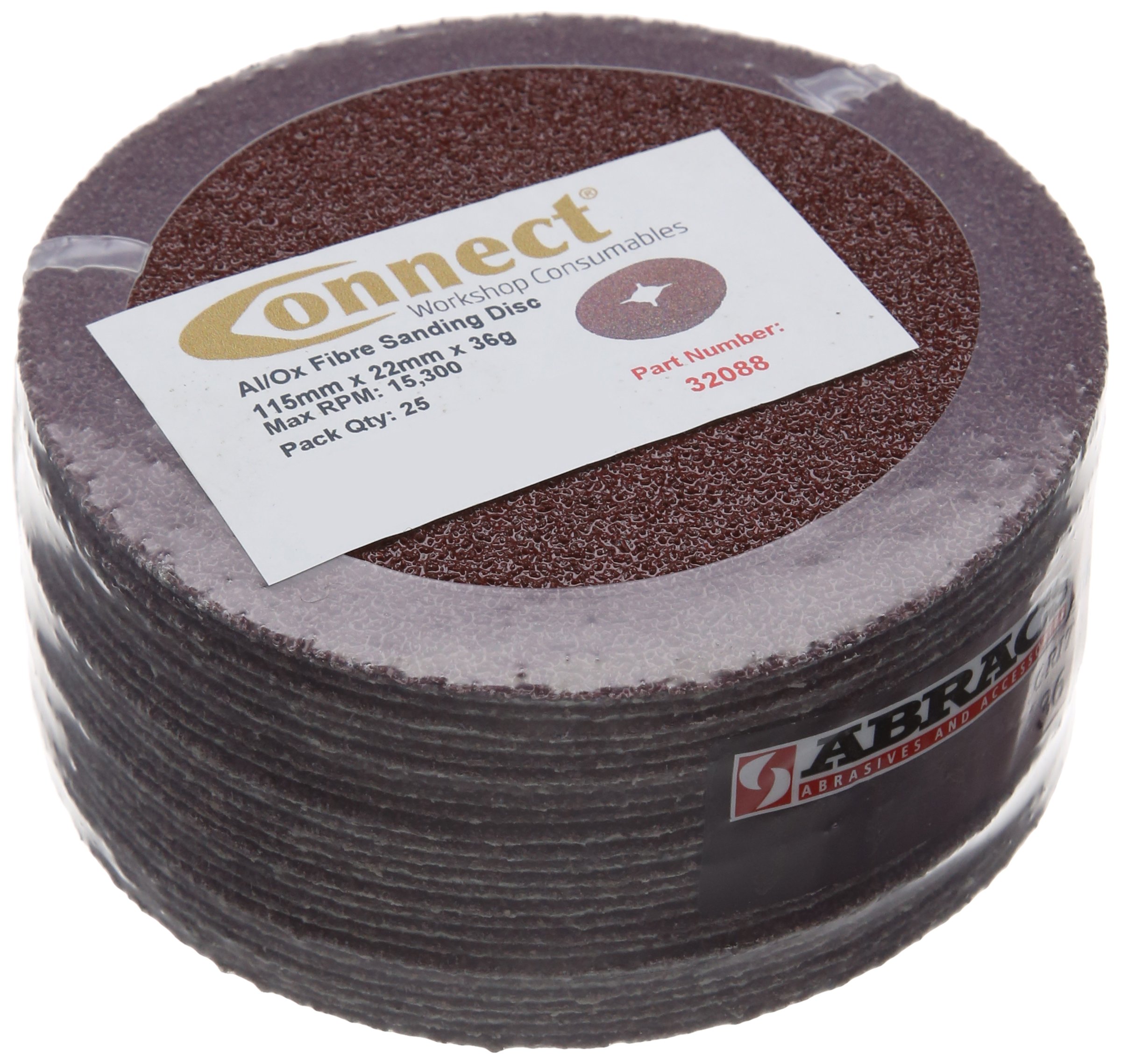 CONNECT 32088 Abracs Fibre Sanding Discs 115mm x P36 Hardware 25 Pieces