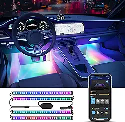 Govee Fita de luzes LED para carro, luzes internas RGBIC inteligentes para carro com controle de aplicativo, 4 modos de música e 16 milhões de cores, design de 2 linhas de luzes LED para decoração de
