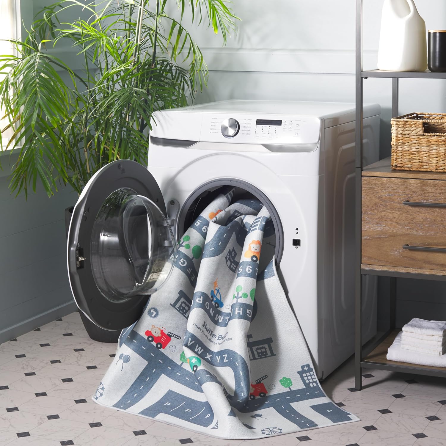 SAFAVIEH Washable Rug Tacoma Kids Collection - 5' x 8', Ivory & Grey, Slip Resistant & Easy to Clean, Educational Playmat Road, Ideal for Boys & Girls in Playroom, Nursery, Bedroom (TCK171A)