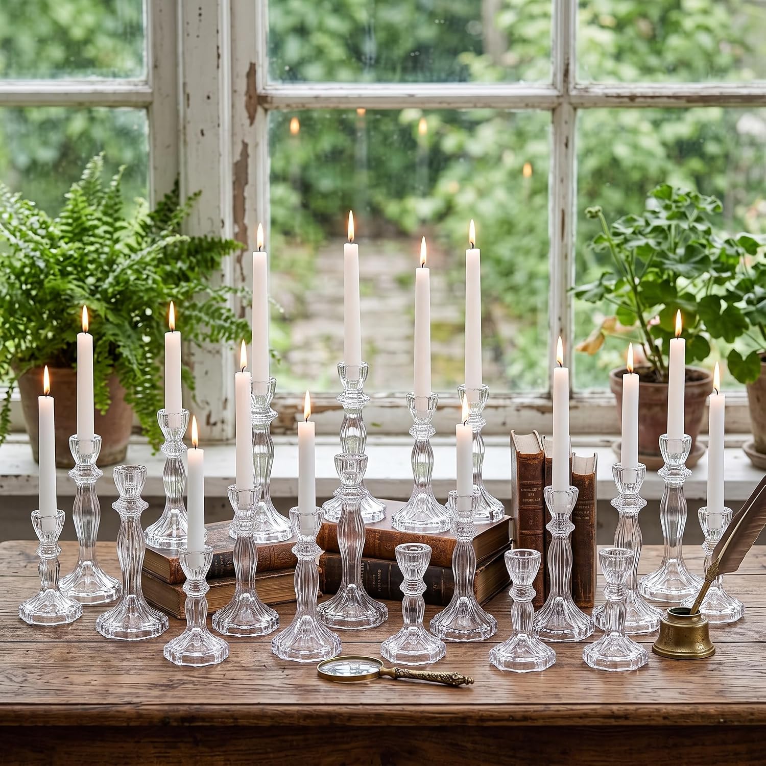 24 Pack Mumufy Glass Taper Candle Holders Crystal Candlestick,Classic