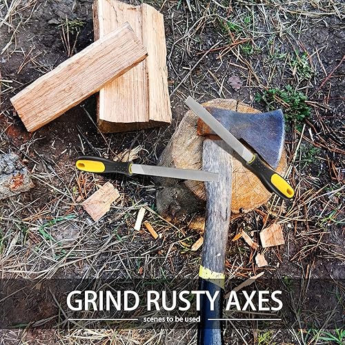 Miniatura 5 de Zhehao 2 piezas de lima plana de metal afilador de hacha rectangular de acero de 6 pulgadas, fresadora manual de corte único endurecido con mango