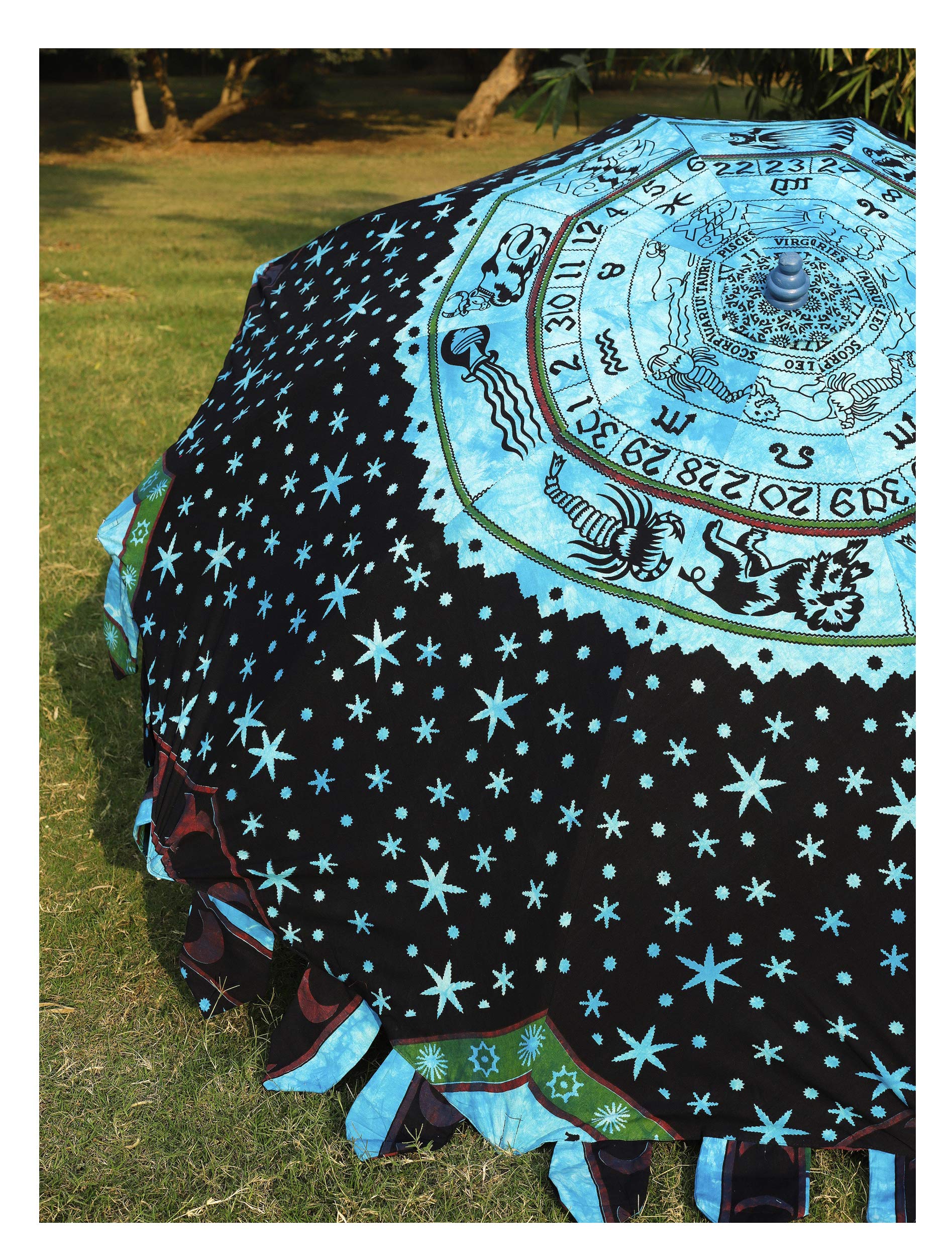 Handicraft-Palace Astrology Zodiac Design Garden Umbrella With Stand Fabric Parasol Large 80" Umbrella Sun Shade (Turquoise) 2