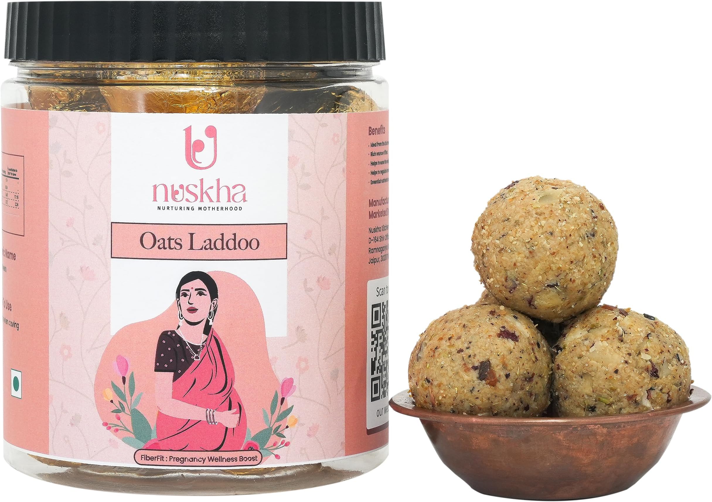 - Nuskha Kitchen Oats Laddu | Nutrient-Rich Pregnancy Snack | Supports Maternal Health & Wellness | jaape ke laddoo | No artificial | Pure Desi Ghee | In Pure A2 Cow Bilona Ghee | With Jaggery Sugar Free | No Artificial Flavours and Preservatives Free | Healthy Sweets | 400 gms