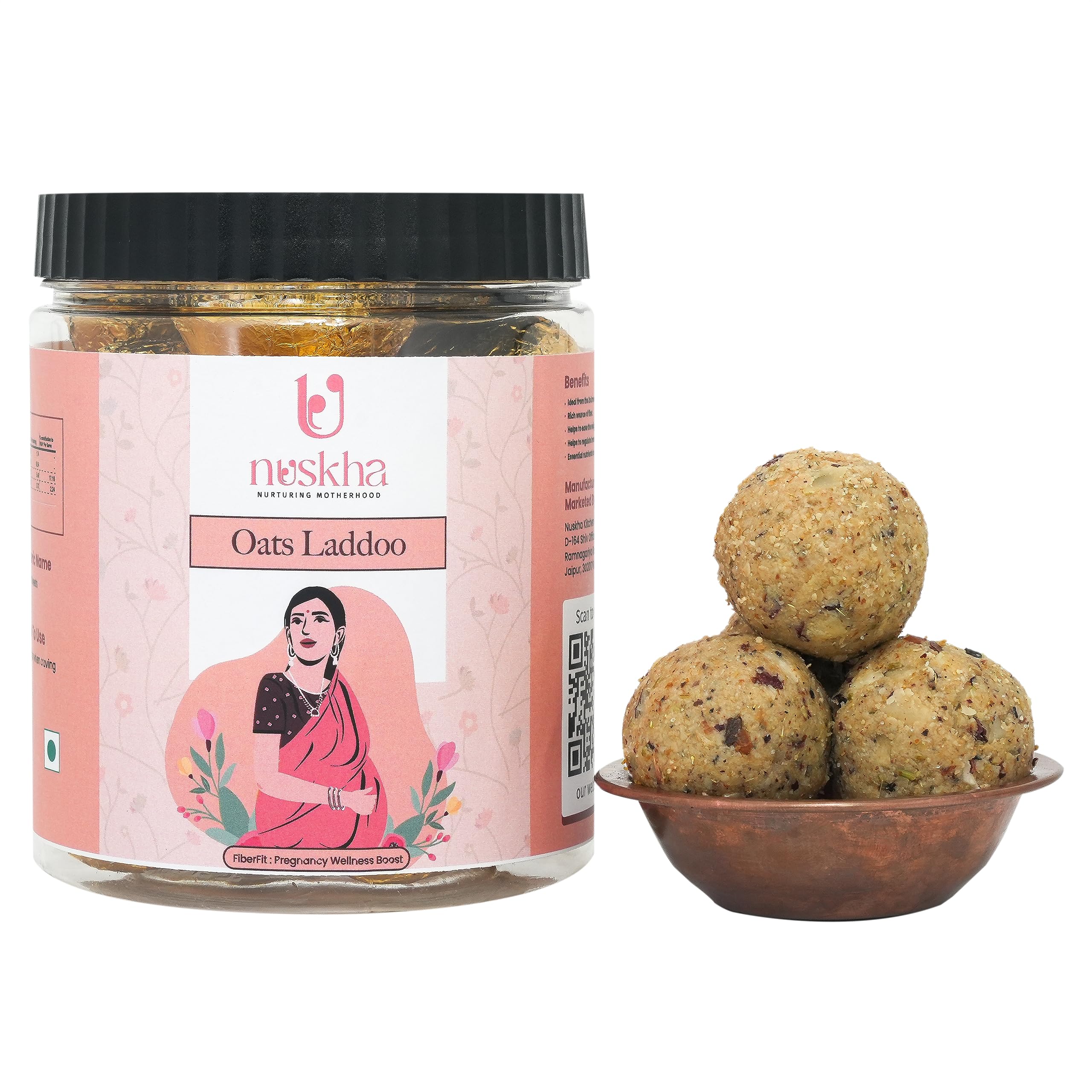 Nuskha Kitchen Oats Laddu | Nutrient-Rich Pregnancy Snack | Supports Maternal Health & Wellness | jaape ke laddoo | No artificial | Pure Desi Ghee | In Pure A2 Cow Bilona Ghee | With Jaggery Sugar Free | No Artificial Flavours and Preservatives Free | Healthy Sweets | 400 gms