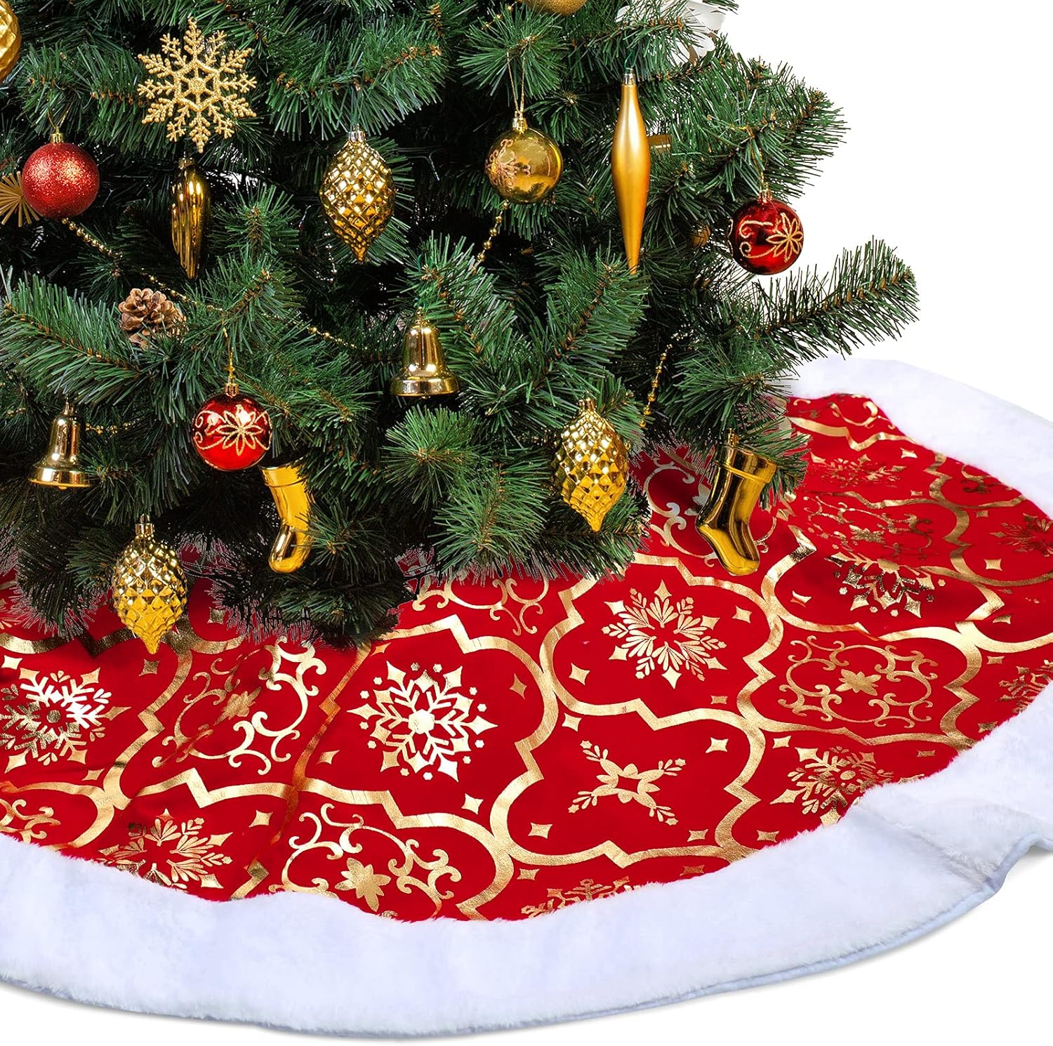 Christmas Tree Skirt 48 Inches Snowflake Xmas Tree Skirt