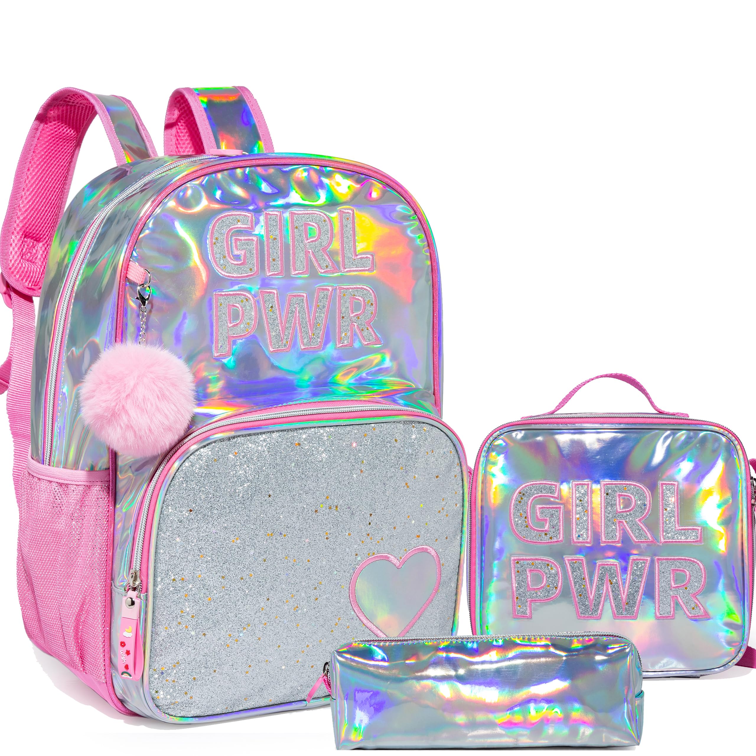 HTgroce Pink Girls Backpack with Lunch Box - PWR Preschool School Bag Set for Elementary Preschool Bookbag
