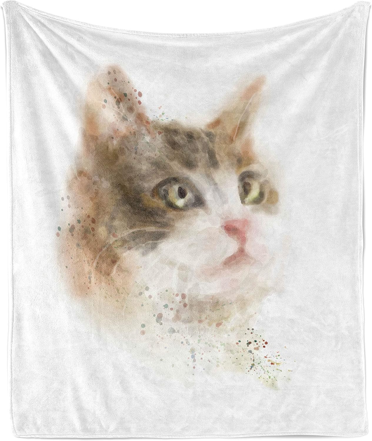Lunarable Cat Throw Blanket, Vintage Blurry Kitten Painting Domestic Furry Animal Kitty Pet Art Image, Flannel Fleece Accent Piece Soft Couch Cover for Adults, 60" x 80", Tan and Beige