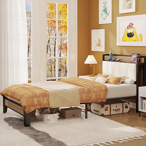 Miniatura 8 de LIKIMIO Marcos de Cama Twin XL, Cabecera de Almacenamiento con Estación de Carga, Sólida y Estable, Sin Ruido, No Necesita Somier, Fácil Montaje,
