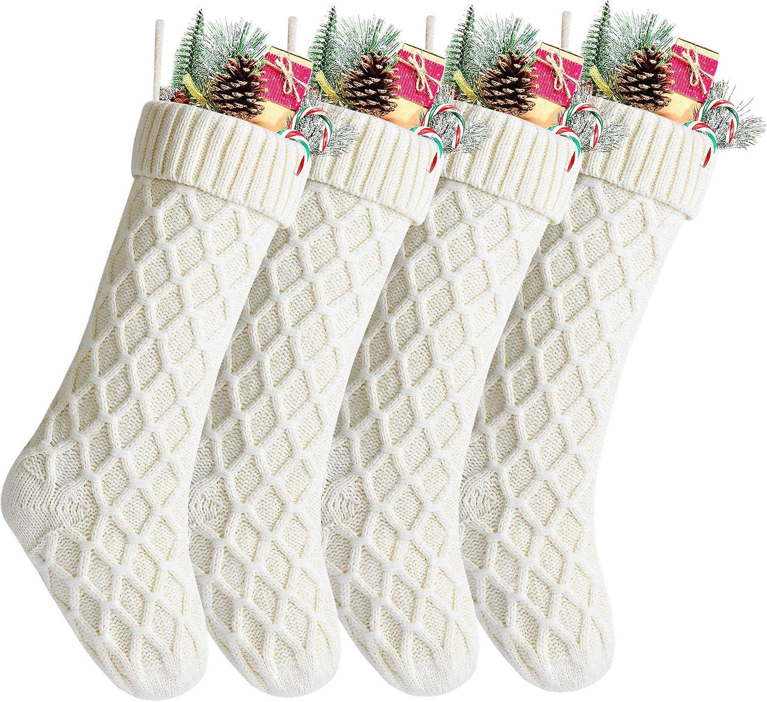 Pack 6,18" Unique Ivory Knit Christmas Stockings