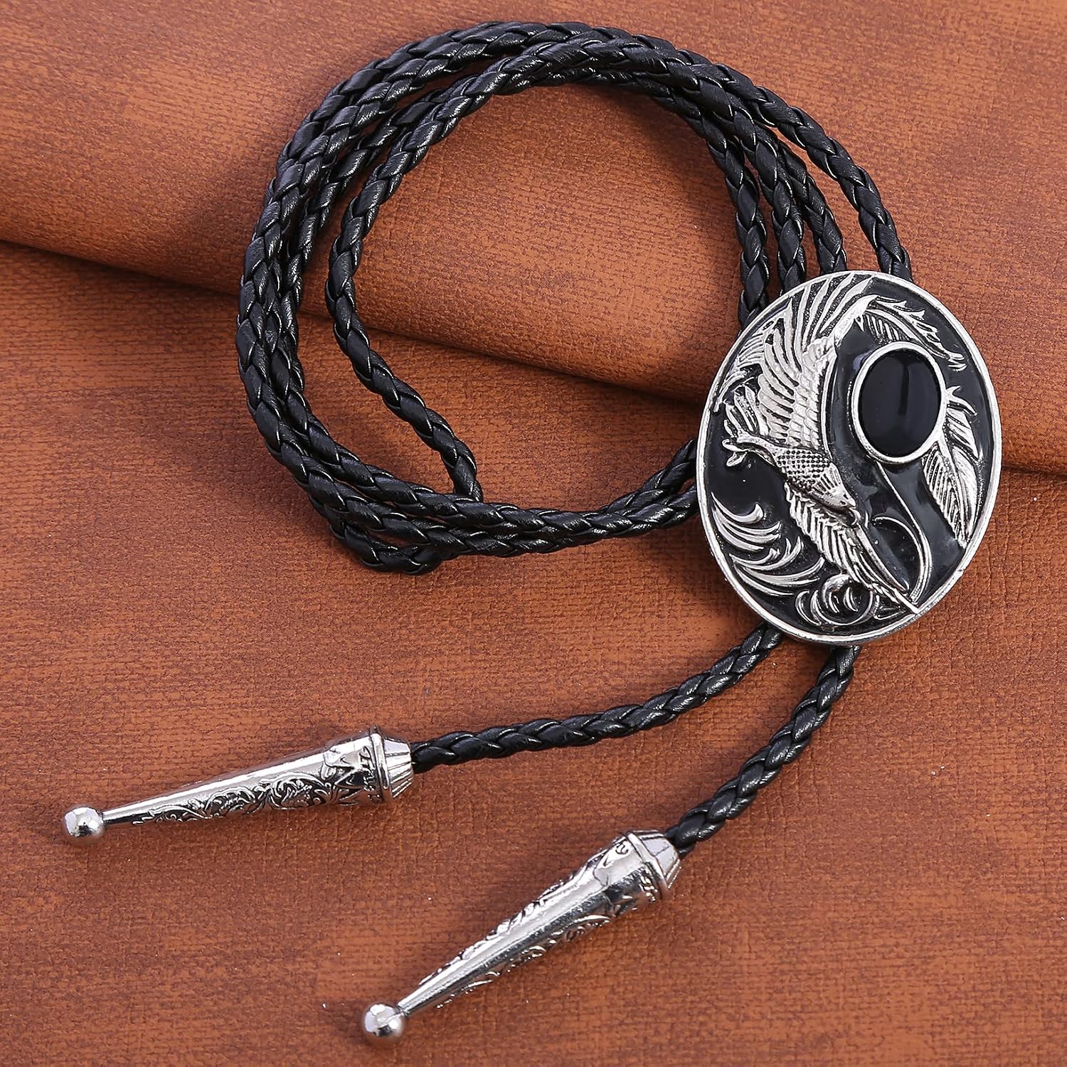 Bolo Tie For Men,Cowboy Necklace,Flying Eagle Turquoise Jade Tiger-eye Bola Bolo Tie Wedding